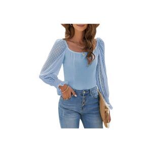 Bodysuit Ribbed Puff Long Sleeve Jumpsuits Solid Stretchy Leotard Tops Size M